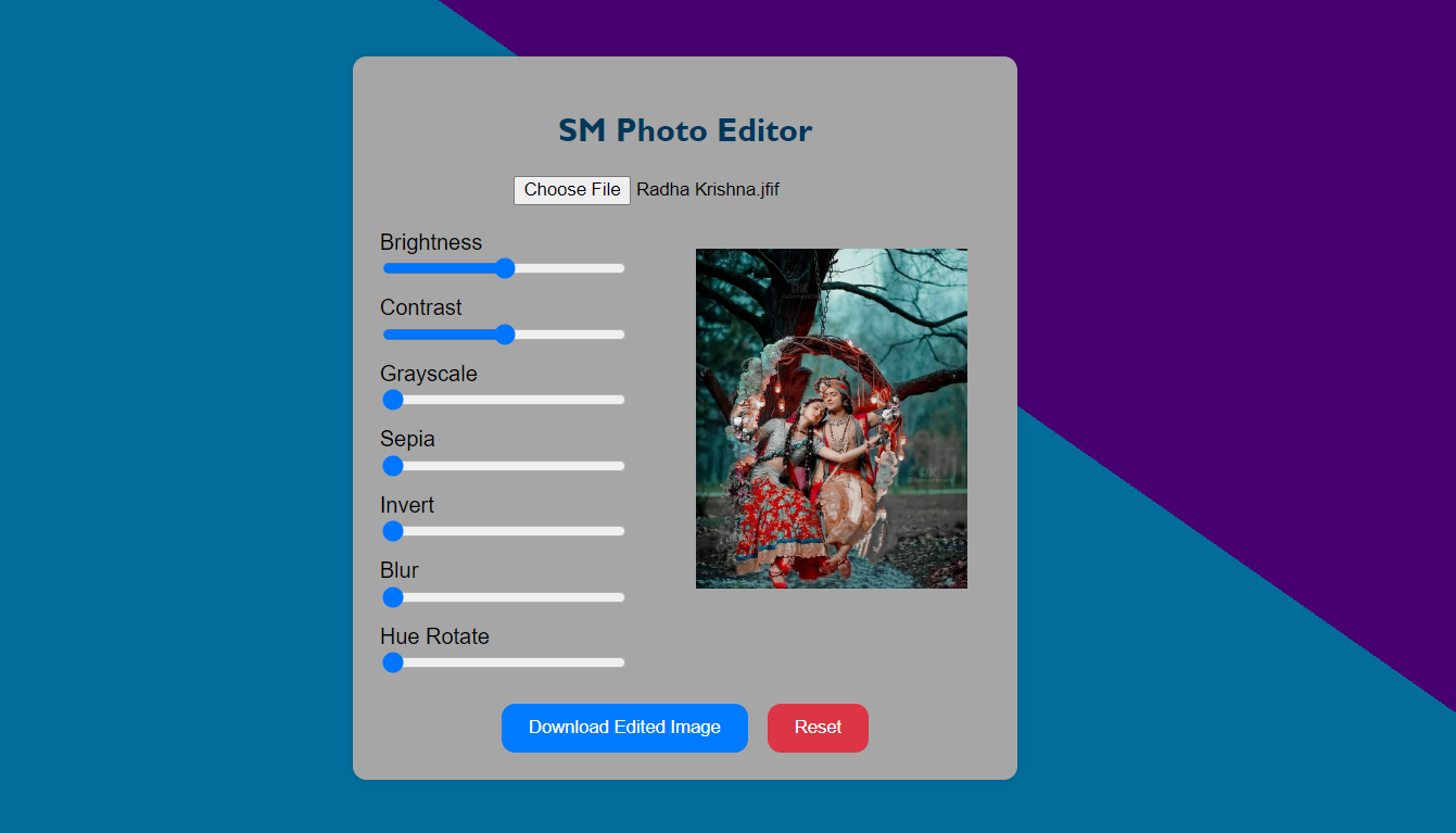 Photo Editor Tool with JavaScript, CSS, HTML